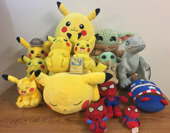 Plush Lot Of Pikachu Star Wars Grogu Jurassic Park Spider-man Captain America