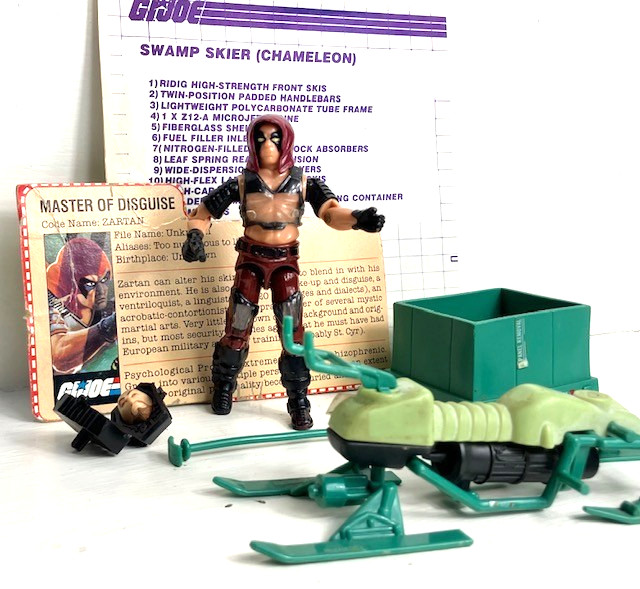 GI Joe 1984 Zartan V1 Complete + Chameleon Swamp Skier 100% File Card Blueprints