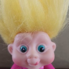 Troll Doll Action Figure Plastic w/ Tall Yellow Hair & Pink Outfit Yellow/Pink