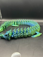 14″ Articulated Dragon 3D Printed Blue Green PLA Flexi Dragon Figure