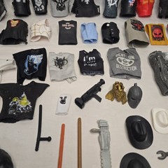 Huge WWE Wrestling Figure Accessory Lot ~90 Pcs Belts Shirts Boots Masks Mattel