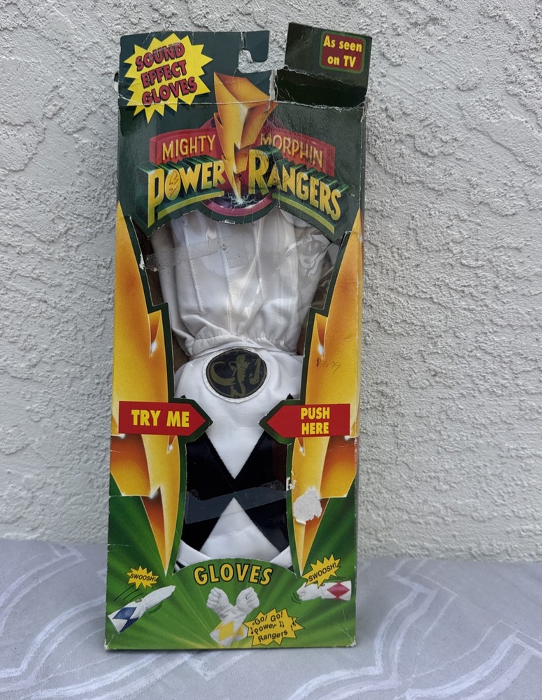 Vintage Black Ranger Gloves Mighty Morphin Power Rangers 1994 Bandai w/Box