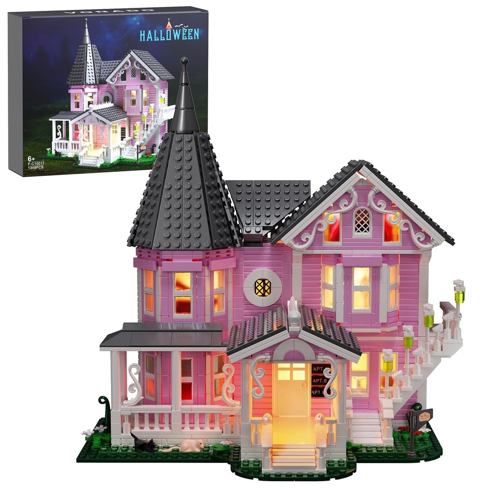 Pink Palace House Building Set with Lights, Halloween Haunted One Size