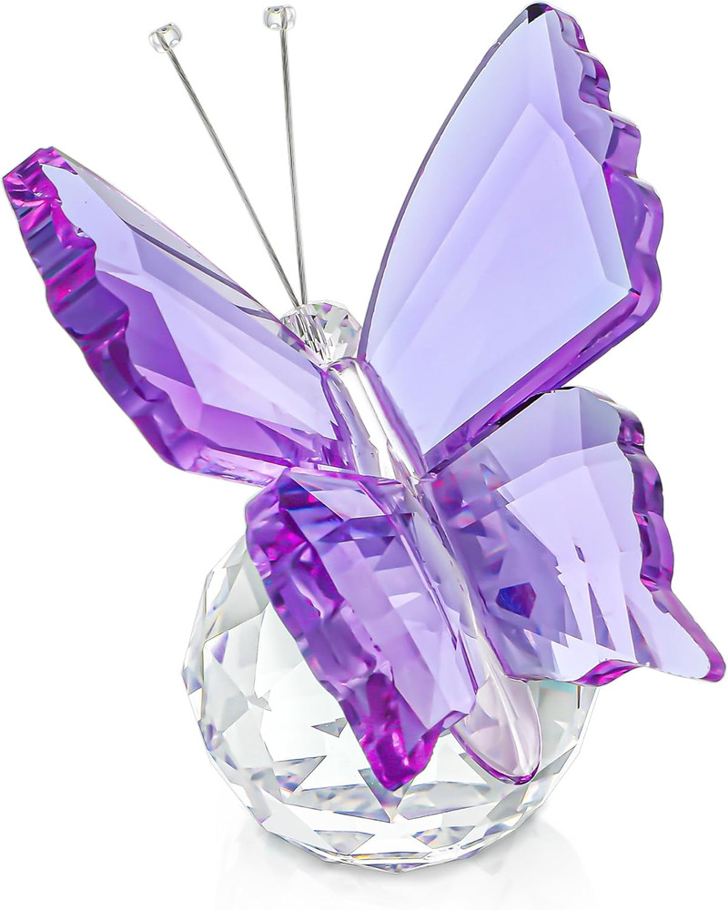 Purple Crystal Butterfly Figurine Glass Butterfly with Crystal Ball Base Glass