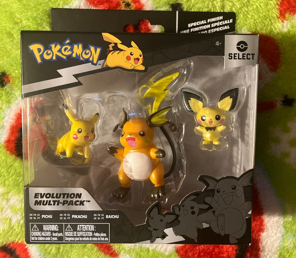 Jazwares POKEMON SELECT Evolution Multi-Pack Pichu Pikachu Raichu Figures NIB