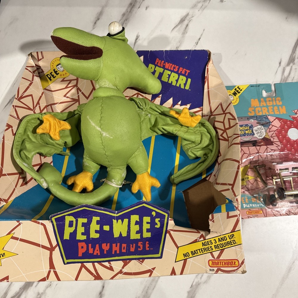 1988 Pee Wee Herman’s Playhouse Pet PTERRI 13″ in box & magic screen original