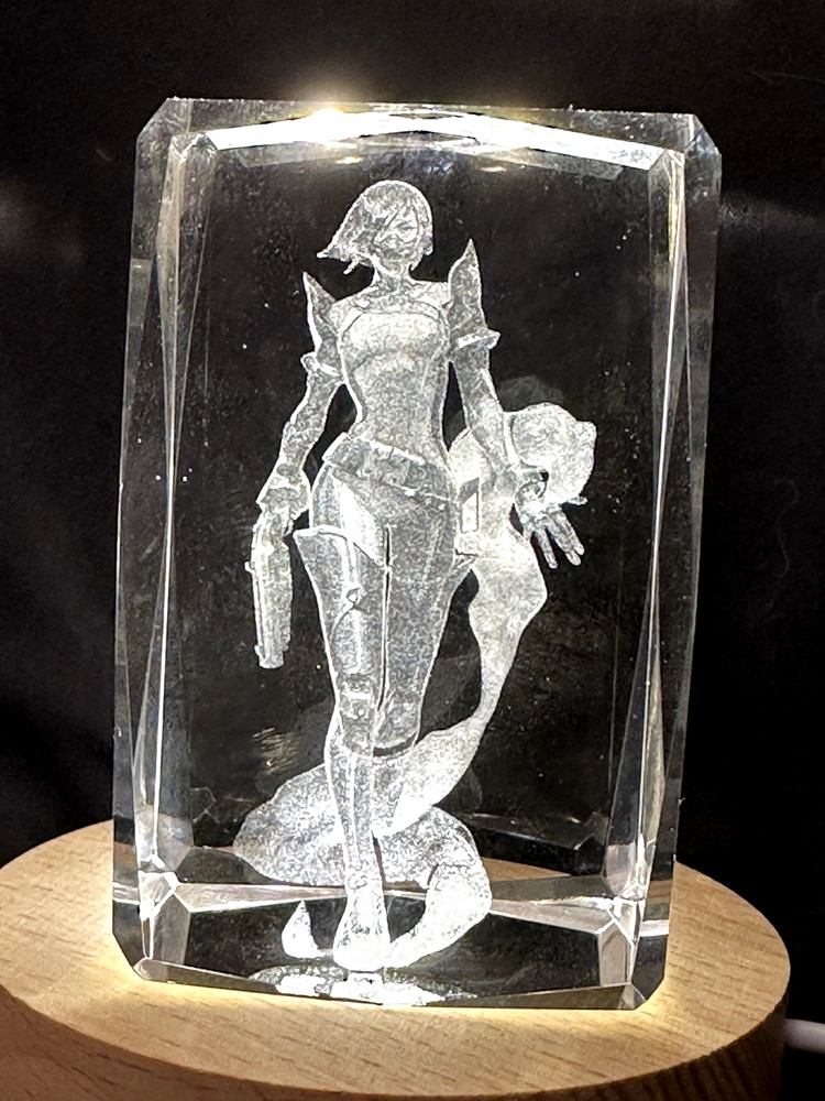SUPIA Valorant 3D Laser Cut crystal Glass Viper & LED Light Up Pedestal 3”