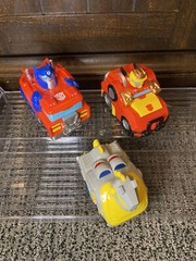 Transformers Rescue Bots Academy Pull Back Lot Of 3 Optimus Prime Heatwave WORKS
