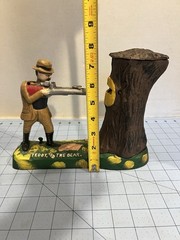 Teddy And The Bear Mechanical Bank Hunter Bear Cast Iron Coin Bank Vintage