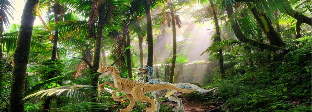 Jurassic Park World Mattel Velociraptor Dinosaur Toy Figure Diorama Backdrop #2