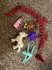 3D Printed Toys 7 Piece. Dragon, Axolotl, Turkey, Highland Cow, Sloth And More ￼