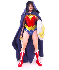 SU-MF-HC-WW-DB: Wired Hooded Dark Blue Fabric Cape for McFarlane Wonder Woman