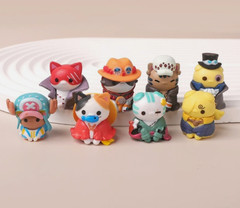 8 Pcs/Set One Piece Neko Cats Luffy Sabo Ace Law Chopper Cute PVC Figure Toy