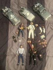 NECA Back To The Future 4 Figures Lot PLUS JADA Toys Delorean Lot of 3