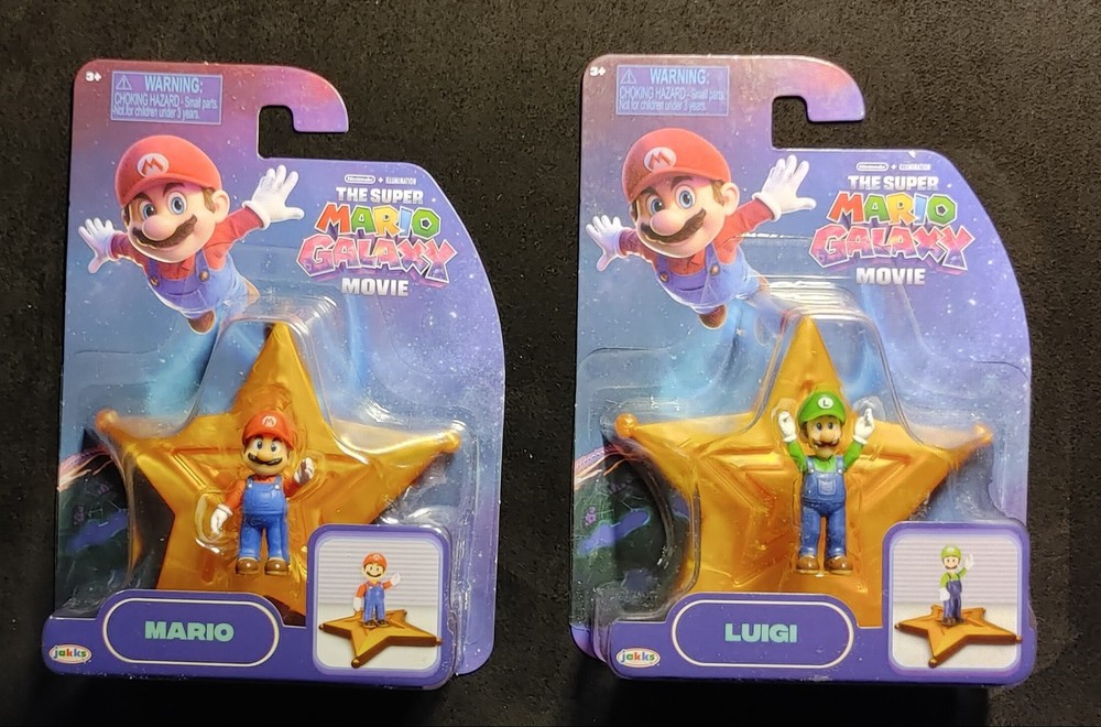 Mario/Luigi 1.5 inch Mini Star Fig. Super Mario Galaxy Movie Jakks Lot of (2)