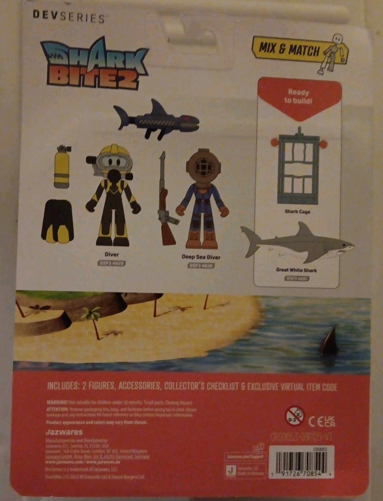 SHARK BITE2 Shark Cage Figure Set W/Exclusive Virtual Code Roblox DevSeries.