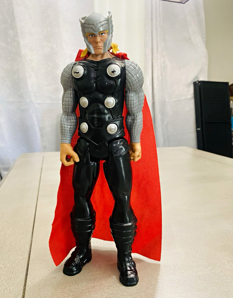 Marvel Thor Action Figure w/ Red Cape, Black Armor, Silver Helmet
