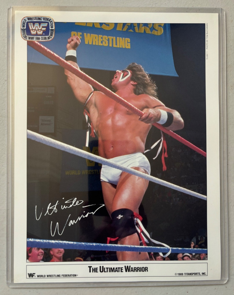 1989 WWF Superstars Ultimate Warrior 8.5×11″ Photo “Autographed” Facsimile WWE