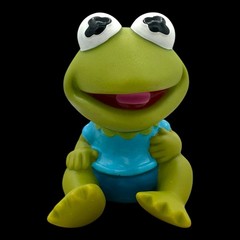 1984 Baby Kermit Frog Muppet Babies 4” Soft Vinyl Figure Head Turns Hasbro Vtg