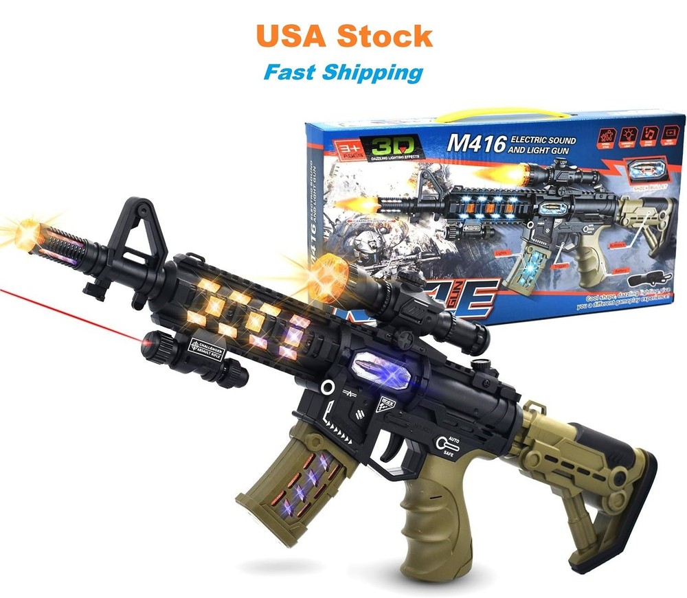 Light Up Combat Rifle Machine Gun Toy, Light/Sound/Vibration Batter Operated 19″