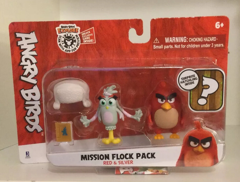 Angry Birds Mission Flock RED SILVER Figure Pack Slingshot Movie Rovio Hatchling