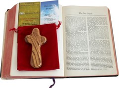 Two Olive Wood Comfort Crosses with Velvet Bags & Lord’s Prayer Cards -4 In each