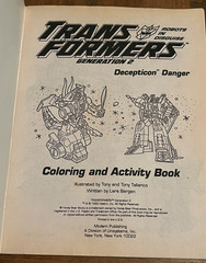 Transformers Generation 2 Decepticon Danger Coloring Activity Book 1993 Vintage