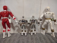 Mighty Morphin Power Rangers Red White Metallic Silver 4 Total Figures Bandai