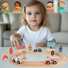 Wooden Train Set for Toddler, Wooden Tracks fits Thomas, fits Brio, fits Chug…