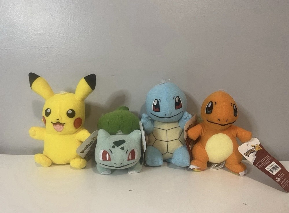 New 6”-7” Set Of 4 Pokemon Starters Pikachu Bulbasaur Squirtle And Charmander