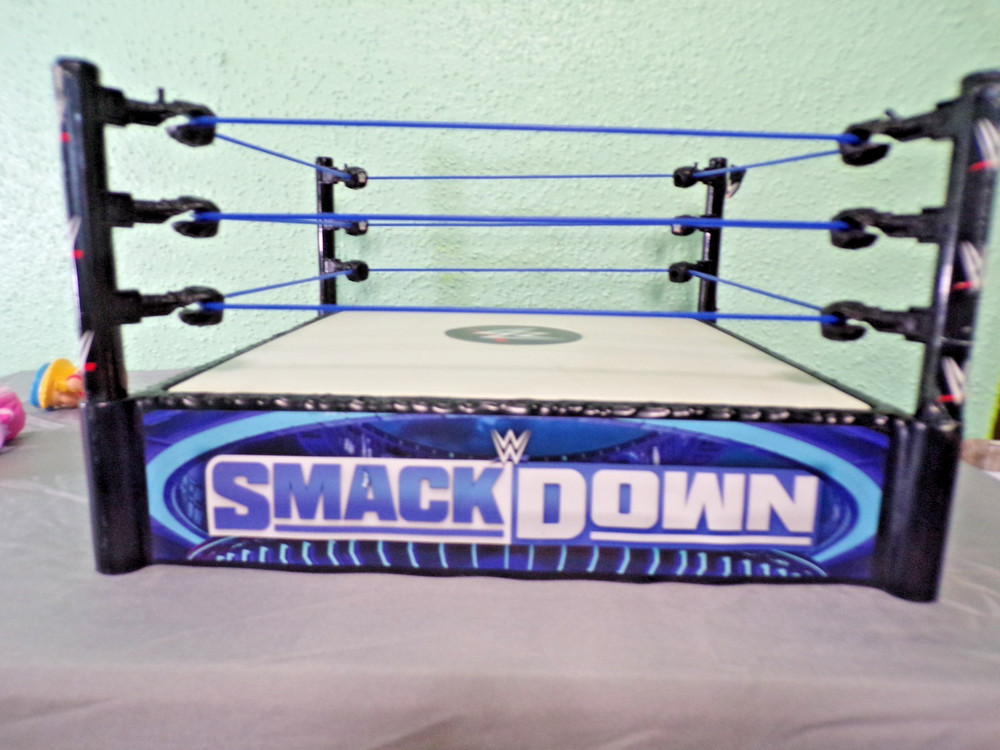 WRESTLING RING smackdown live raw wwe mattel blue ropes wwf spring loaded 2010