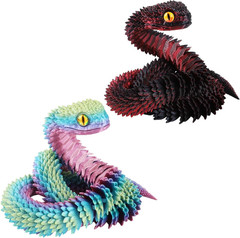 24In 3D Printed Snake,Flexible 3D Printed Animal,Articulated 3D Printed Crystal