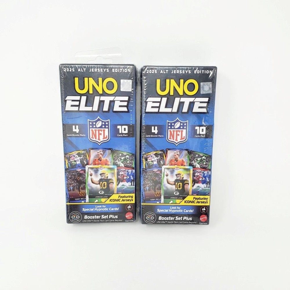 NFL UNO Elite 2025 Football Cards – Lot of 2 Sealed Booster Set Plus Boxes
