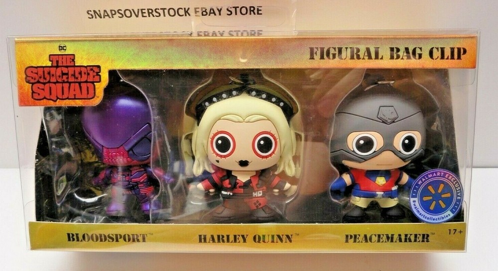 THE SUICIDE SQUAD 3-PC FIGURAL 3D BAG CLIPS ~ HARLEY QUINN,BLOODSPORT,PEACEMAKER