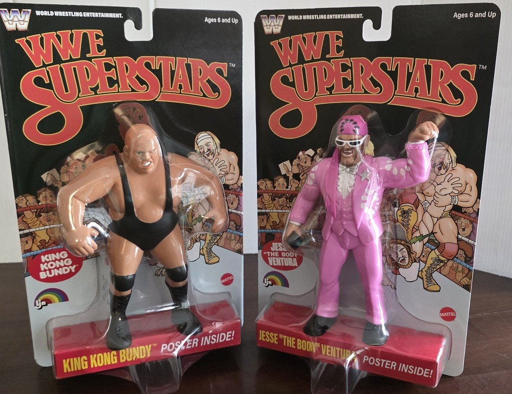 WWE Mattel LJN Jesse Ventura & King Kong Bundy Black Card Set