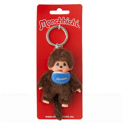 4″ Monchhichi Keychain – Classic Boy, Blue Bib Mascot – Authentic Plush Mascot