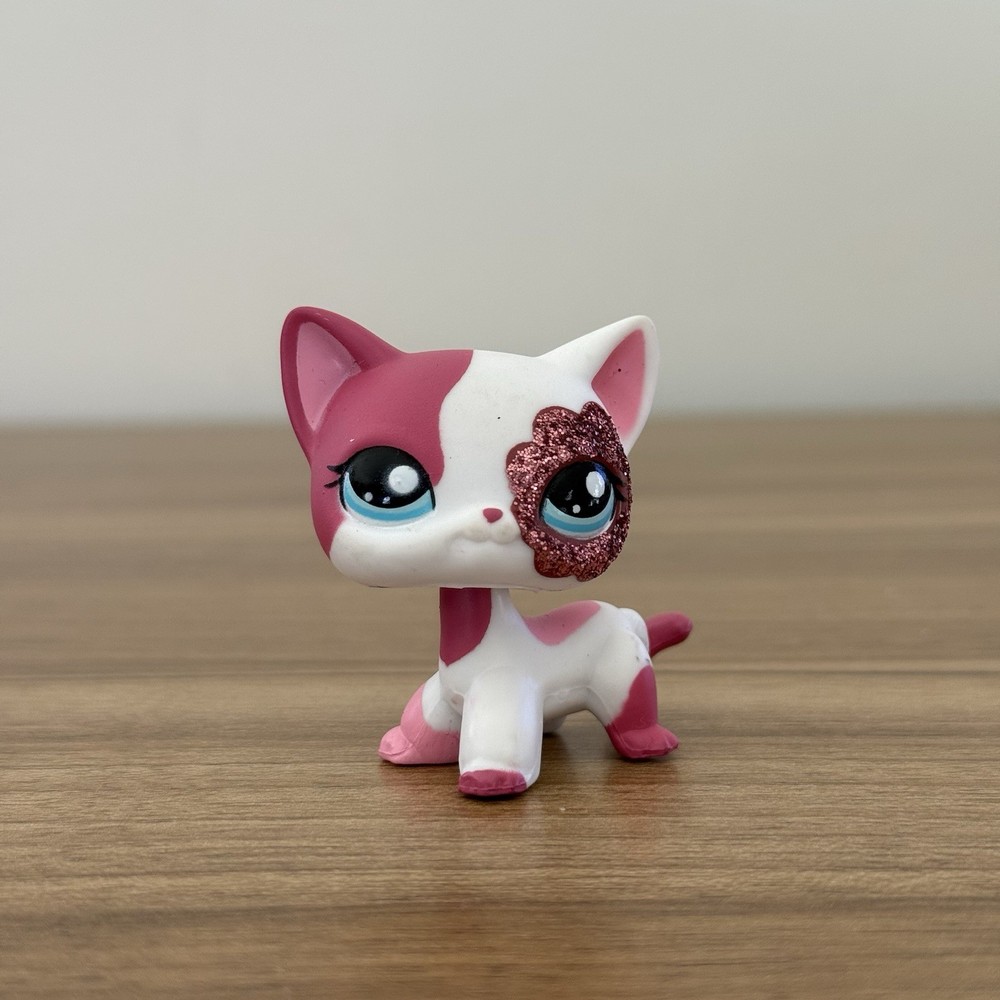 LPS Littlest Pet Shop Rare Pink White Glitter Shorthair Cat #2291 Authentic