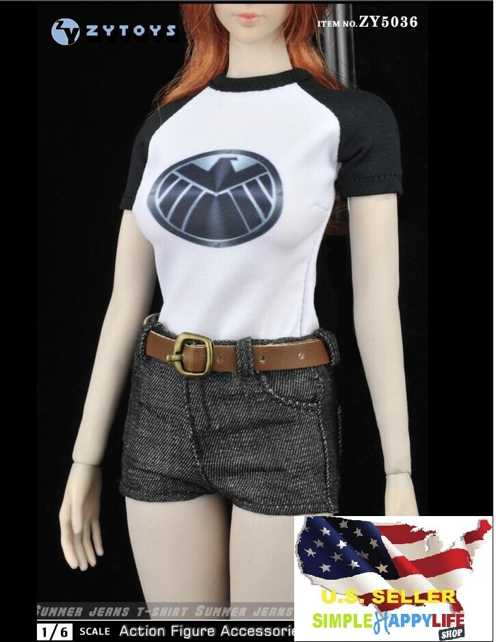 1/6 female graphic tee SHIELD Jeans short for 12″ figure phicen kumik ❶USA❶