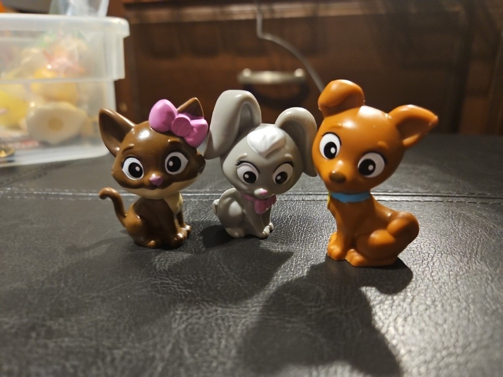 Barbie Plastic Pets Animals Cat Bunny And Dog Brown Pink Gray Lot Of 3