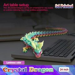 24 Inch Glow in The Dark 3D Printed Crystal Dragon Toy, Luminous Rainbow