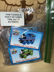 THOMAS & PERCY ! THOMAS FRIENDS TRAIN WOODEN 1998 WOODEN FUNNEL BRITT ALLCROFT