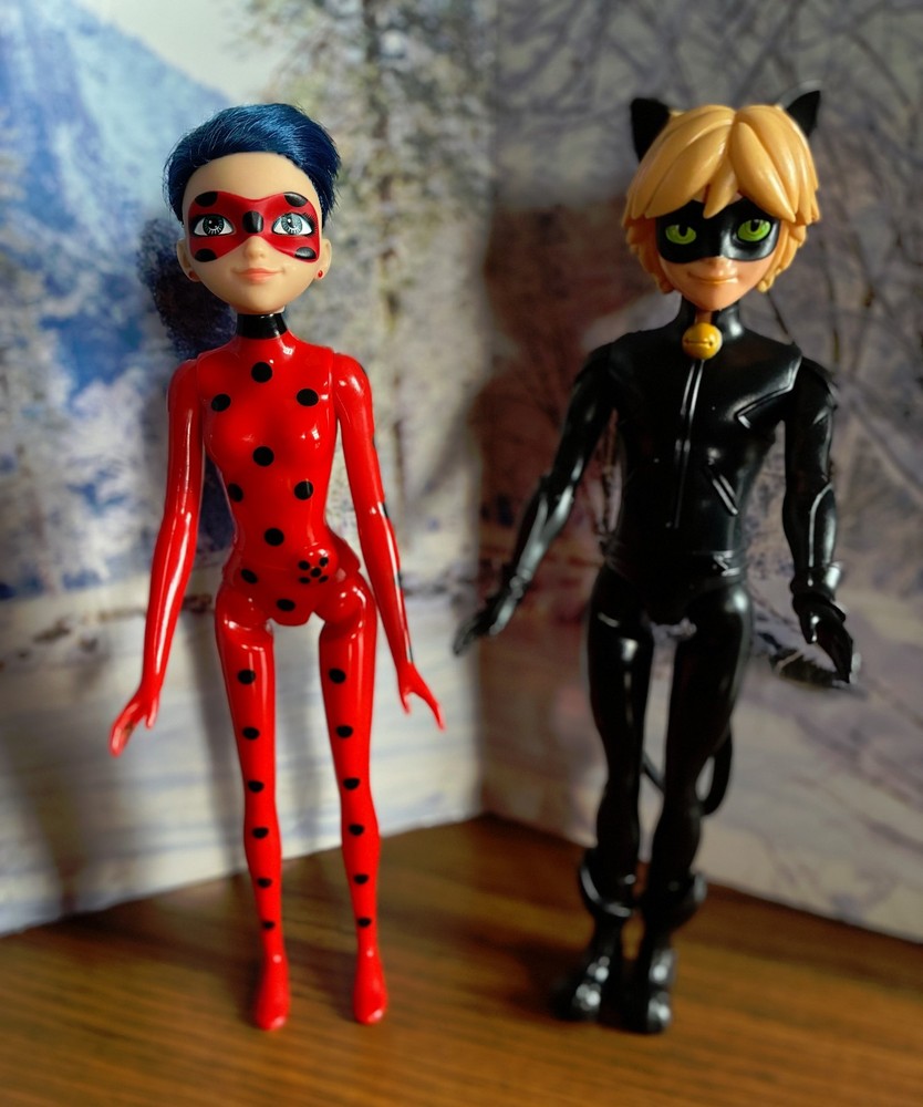 Miraculous LADYBUG CAT NOIR Action Figures Doll Lot 2 Playmates Zag Heroez 2024