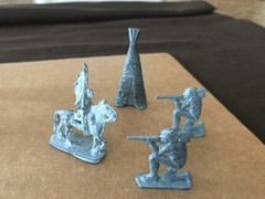Unpainted Lot Of 28 Lead Figures-Knights-Indians-Tee Pee-Calvary-WWI Solders