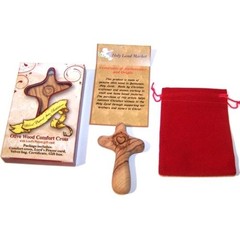 No Greater Love Olive Wood Cross Engraved with Crown of Thorns and Heart 3″