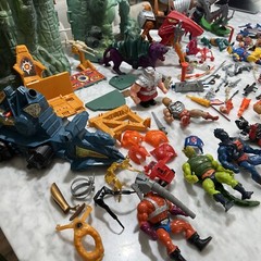 MOTU He Man Huge Lot Gray Skull Castle Weapons 18 Figures Mantisaur Stridor