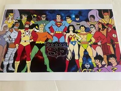 DC COMICS SUPER-FRIENDS TO SUPER POWERS THROUGH THE AGES POSTER PIN UP NEW.