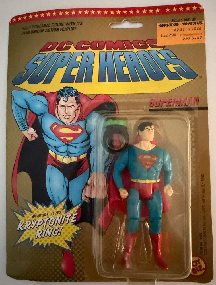 1989 TOY BIZ DC COMICS SUPERMAN WITH KRYPTONITE RING MOC UNUSED SEALED