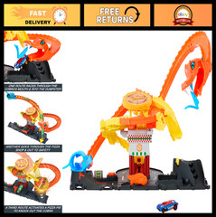 Pizza Slam Cobra Attack Playset with 1 Toy Car – 3 Random Racing Paths Fun!