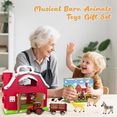 Big Red Barn Toys for Toddlers 1-3 Farm Animal Figures Playset with Tractor f…