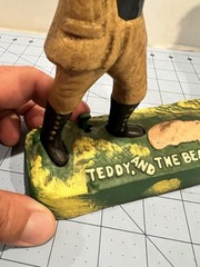 Teddy And The Bear Mechanical Bank Hunter Bear Cast Iron Coin Bank Vintage